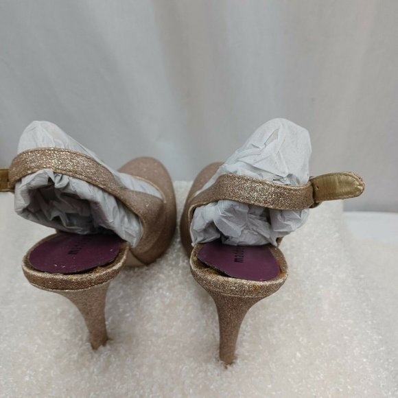 Madden Girl Sookiee Shoes Size 8.5 Gold Glitter Sling Back Platform Heels Pumps - Picture 5 of 10